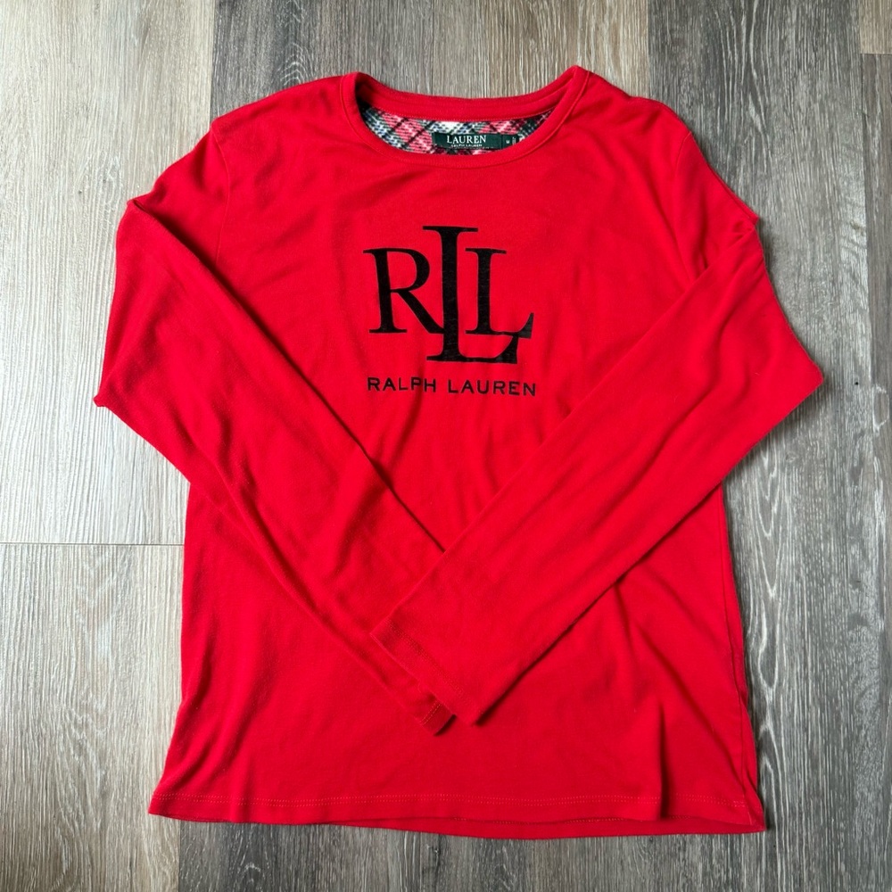Ralph Lauren Red Long-Sleeve Logo Tee Womens Size M